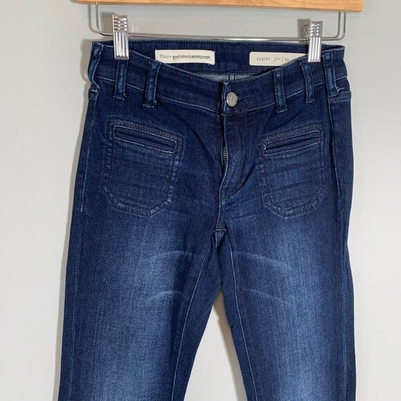 Pilcro and the letterpress dark wash high rise script flare denim stretch jeans - Picture 2 of 11